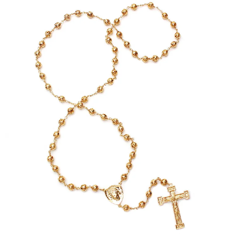 Night moon necklace-Yellow Gold Plated Nazareth Rosary Necklace (28 Inch)