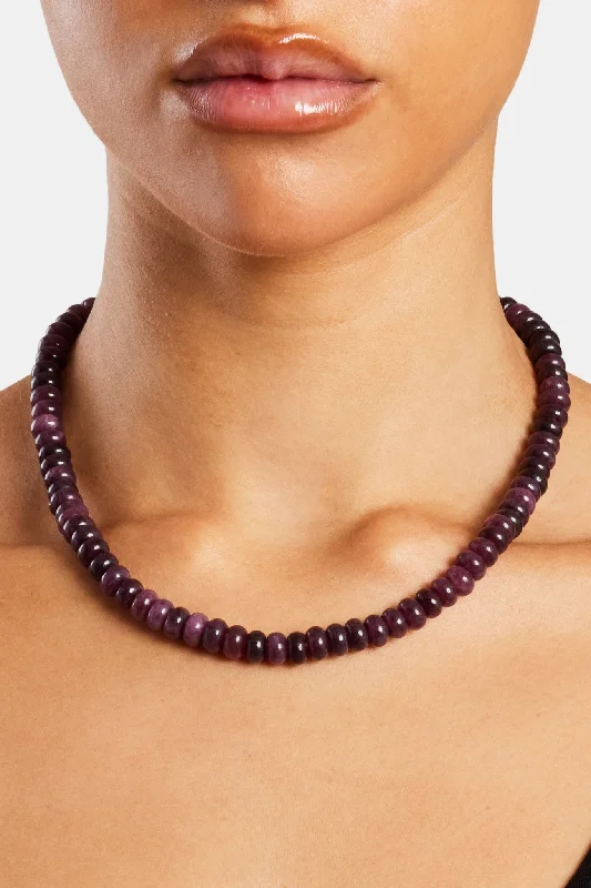 Gentle wave necklace-Amethyst Bead Necklace - White 8mm