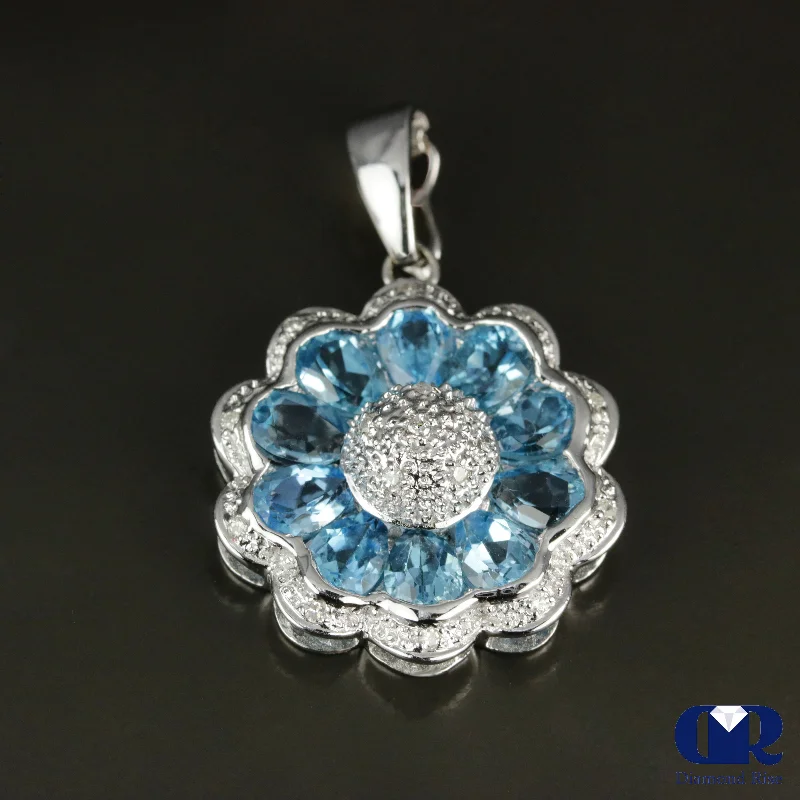 Nonagonal pendant necklace-5.47 Ct Blue Topaz & Diamond Pendant In 18K Gold