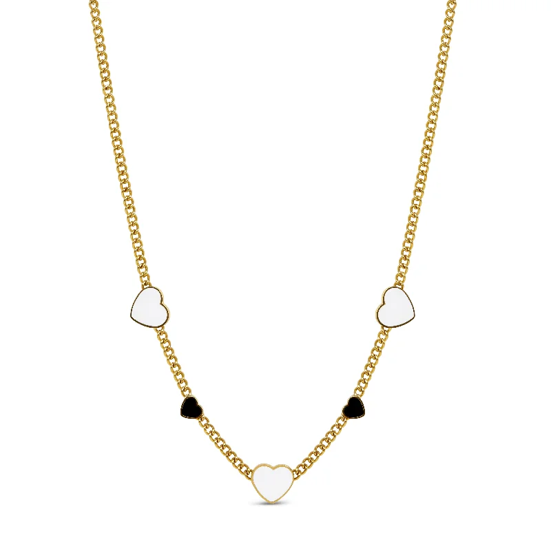 Sharp stone necklace-Monochrome Hearts Necklace - Gold