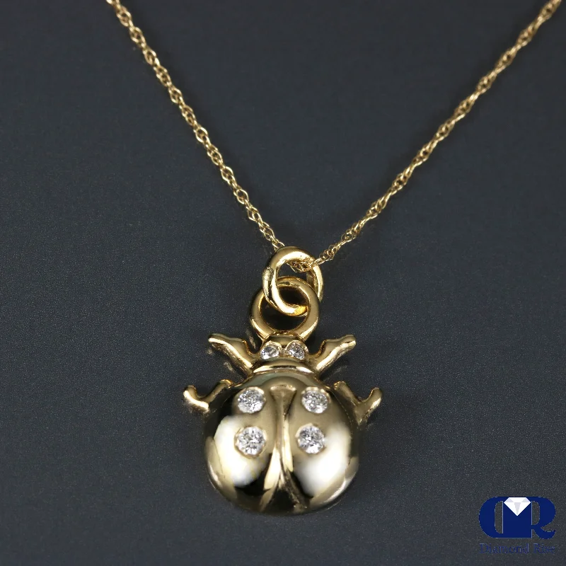 Four-stone necklace-Diamond Ladybug Pendant In 14K Yellow Gold