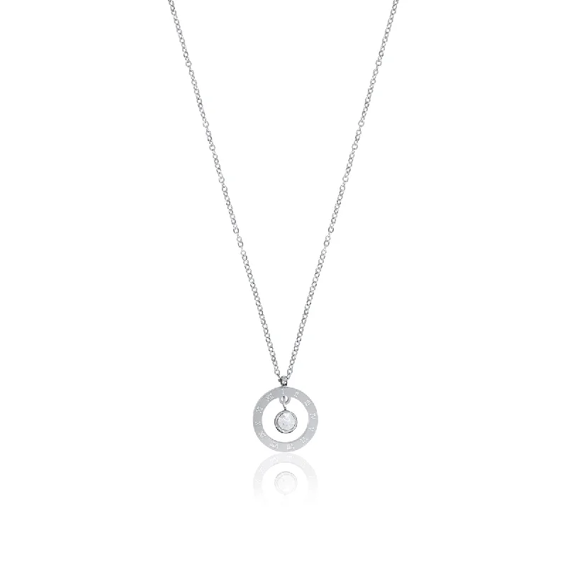 Broad-level necklace-Alea Numeral Stone Necklace - Silver