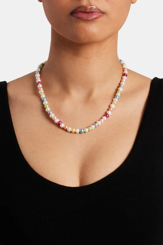 Radiant zircon necklace-Freshwater Pearl Pop Colour Bead Necklace - 6mm