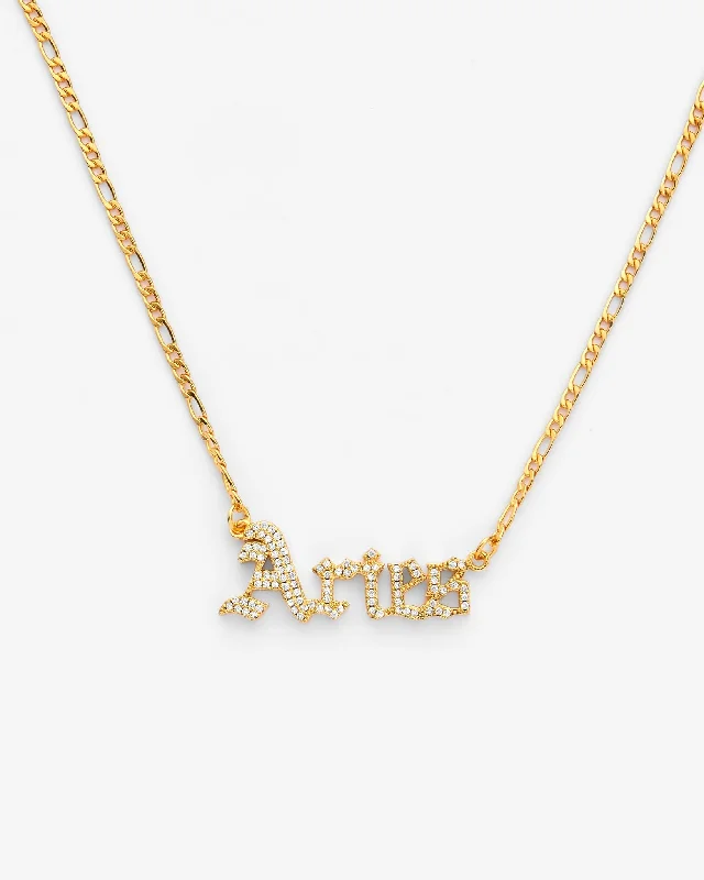 Tattered rim necklace-Iced Aries Zodiac Necklace - Gold