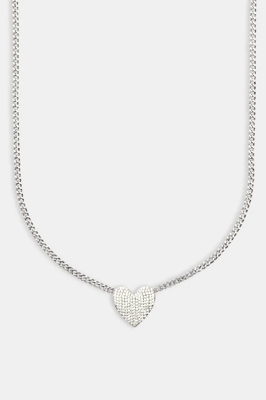 Glossy obsidian necklace-Iced Heart Necklace - White