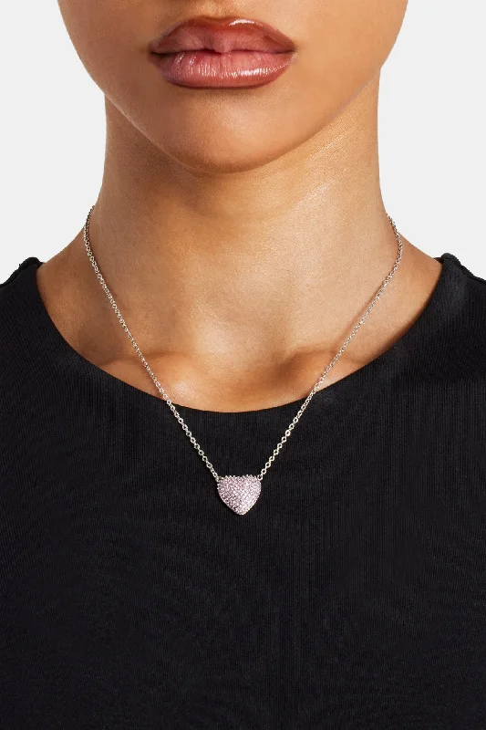 Floating diamond necklace-Iced Pink  Heart Necklace - 12mm