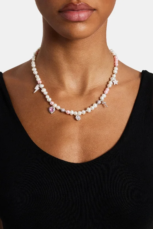 Pale morganite necklace-Iced Pink Mixed Motif Freshwater Pearl Necklace