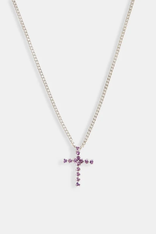 Hovering stone necklace-Iced Purple CZ Cross Cuban Necklace