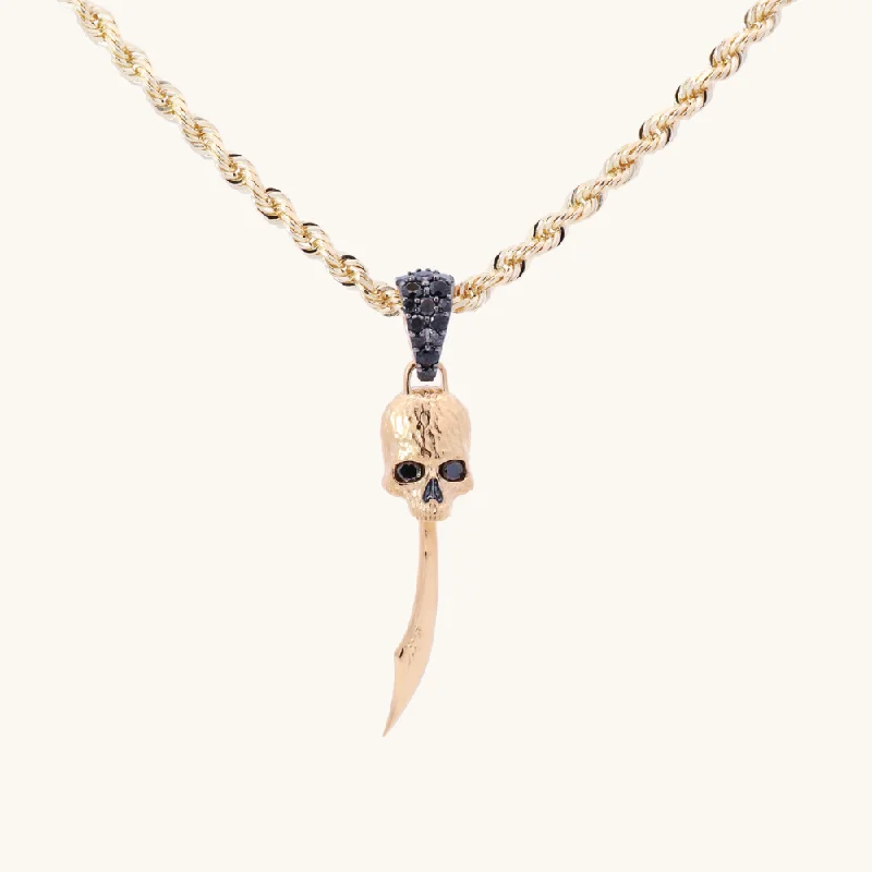 Raised-tier necklace-Men's Black Diamond Skull Sword Necklace