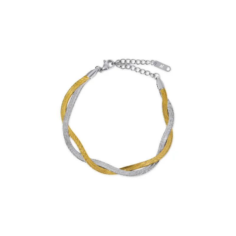 Holo necklace-Braided Herringbone Bracelet - Gold