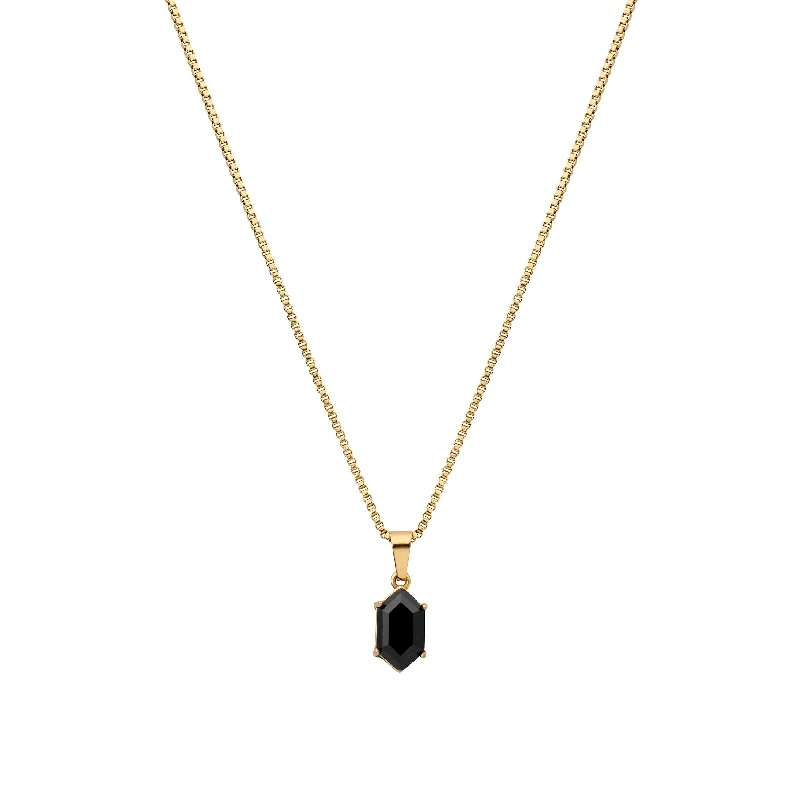 Hammered gold necklace-Onyx Terrarium Necklace