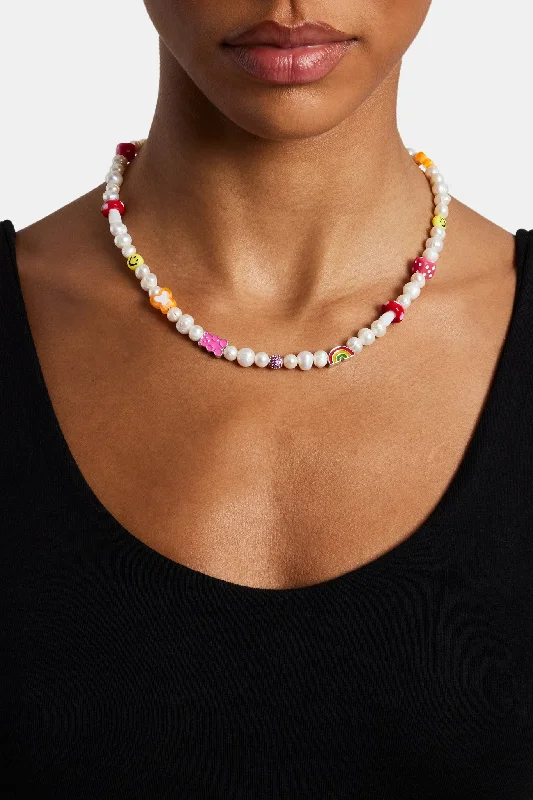 Dimpled necklace-Pink Mixed Motif Bead Freshwater Pearl Necklace