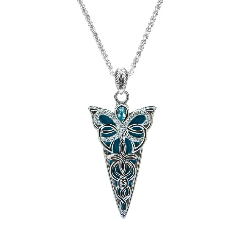 Open-slot necklace-Silver Butterfly Reversible Enamel Pendant - Topaz and Cubic Zirconia