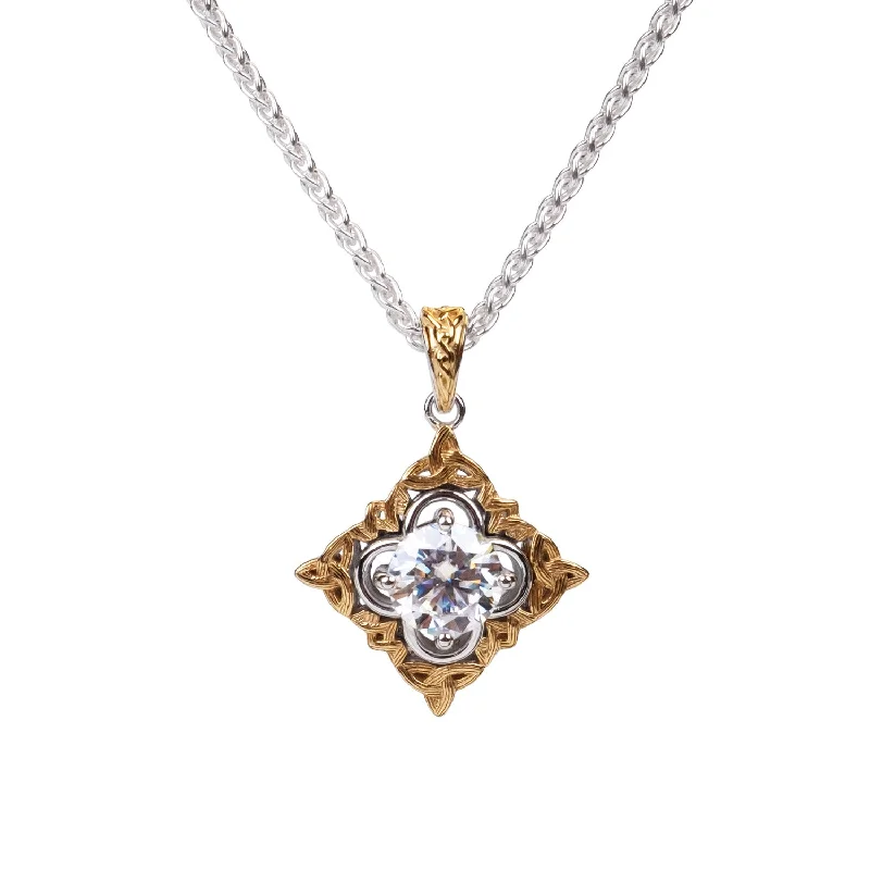 Shiny nickel necklace-10k Yellow and White Gold Celestial Pendant - 2ct White Moissanite