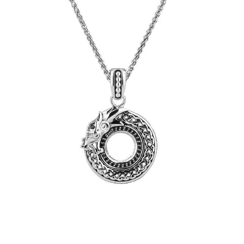 Heptagon pendant necklace-Silver Round Dragon Pendant Small