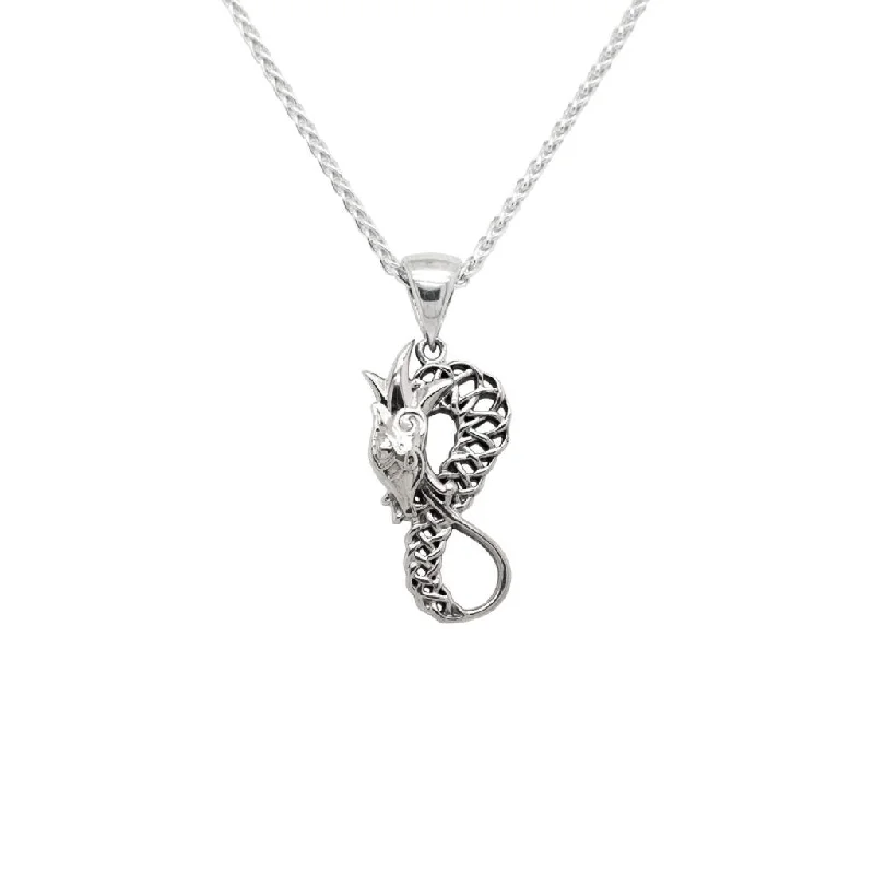 Shimmering stone necklace-Silver Celtic Dragon Figure 8 Pendant Small