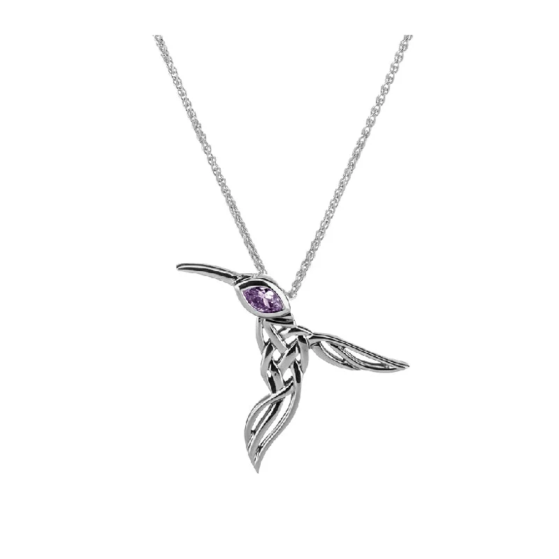 Slack coil necklace-Silver Hummingbird Pendant -Amethyst/Topaz/Peridot/Rhodolite