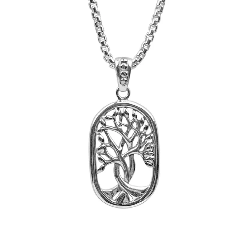 Retro citrine necklace-Silver Tree of Life Open Dogtag Pendant - Large