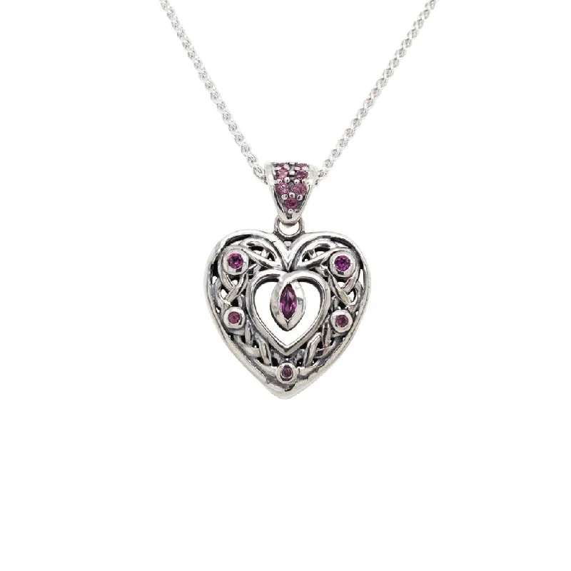 Wire-curve necklace-Silver Celtic Heart Pendant Small - Topaz/Cubic Zirconia/Rhodolite