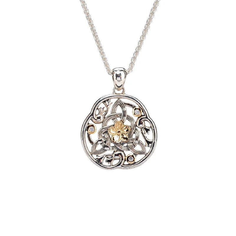 Open-slot necklace-Silver And 10k Gold Forget-Me-Not Pendant - Cubic Zirconia