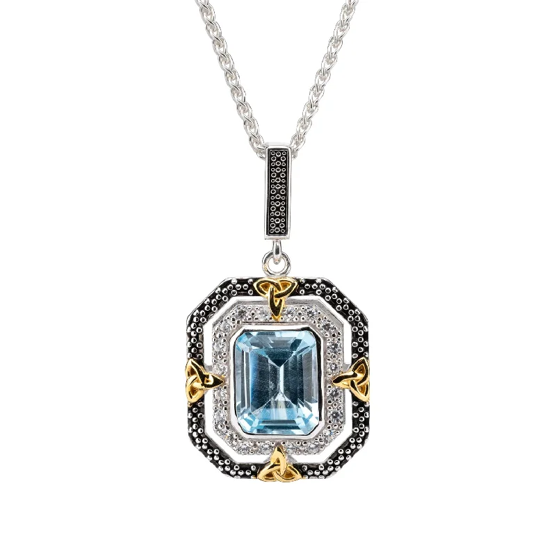 Glowing citrine necklace-Silver and 10k Gold Octagon Celestial Pendant - Sky Blue Topaz