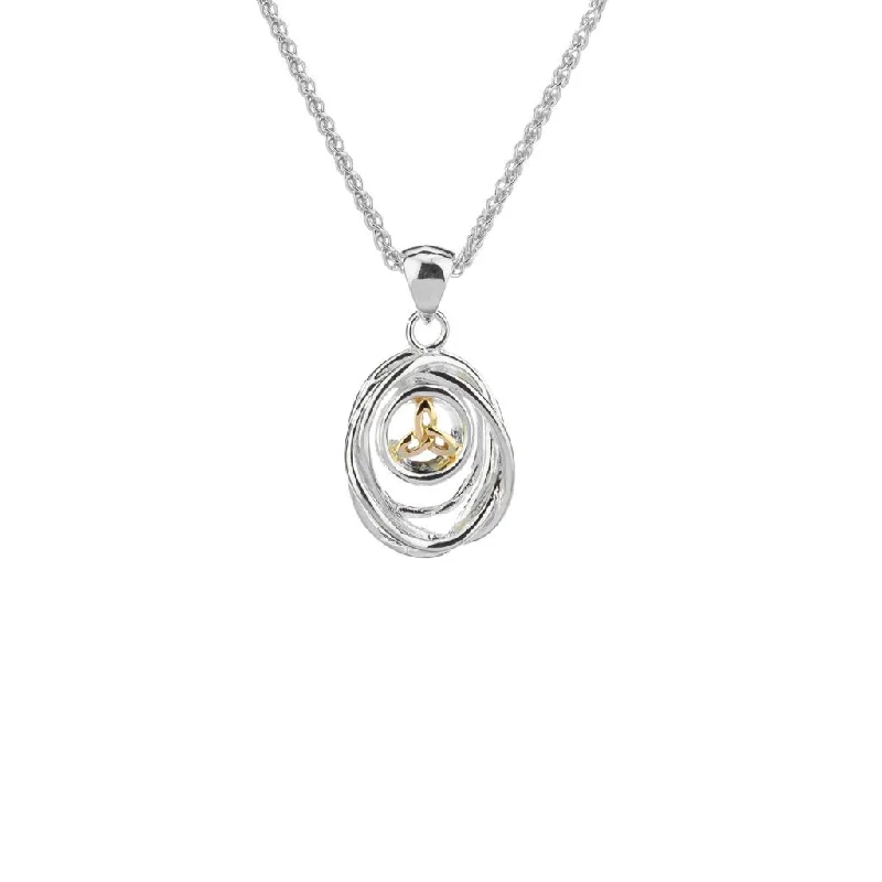 Heptagon pendant necklace-Silver and 10k Gold Celtic Cradle of Life Pendant Small