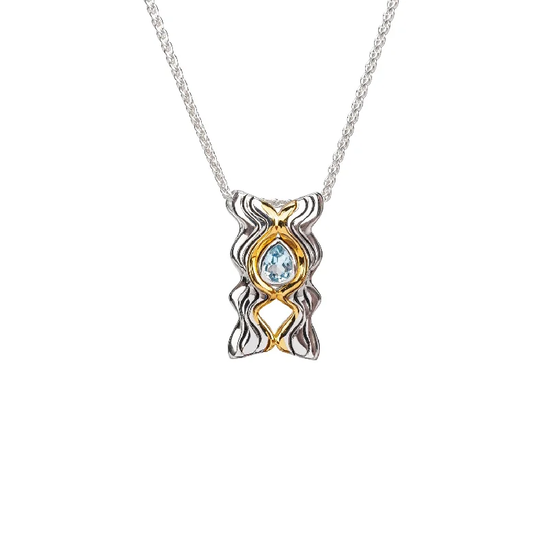 Stamped gem necklace-Silver And 10k Gold Rocks 'n Rivers Pendant - Centered Blue Topaz