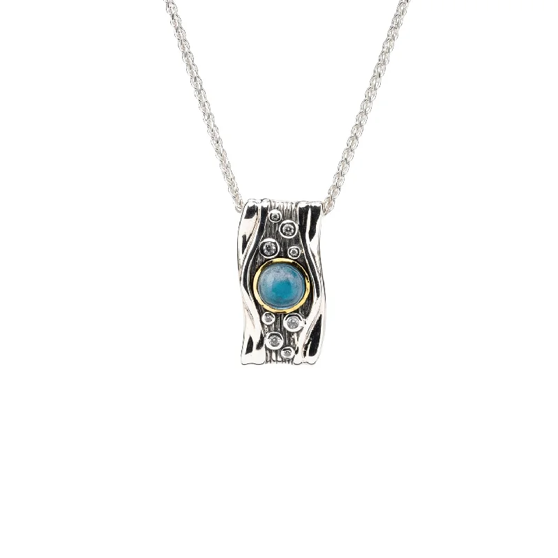 Ten-gem necklace-Silver And 10k Gold Rocks 'n Rivers Pendant -  Round London Blue Topaz