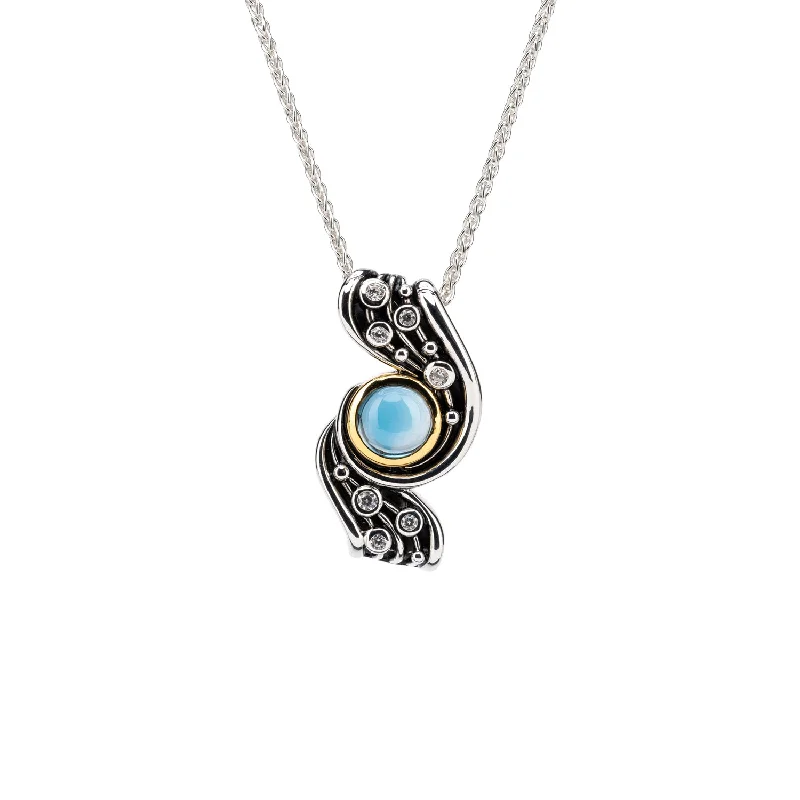 Crafted gold necklace-Silver And 10k Gold Celestial Pendant - London Blue Topaz