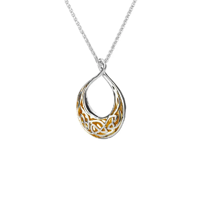 Rough-hewn stone necklace-Silver with 22k Gold Gilding Window to the Soul Teardrop Pendant Small