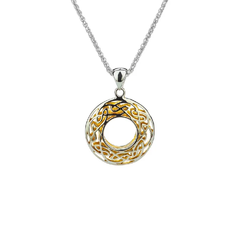 Tattered rim necklace-Silver with 22k Gold Gilding Window to the Soul Round Pendant Small