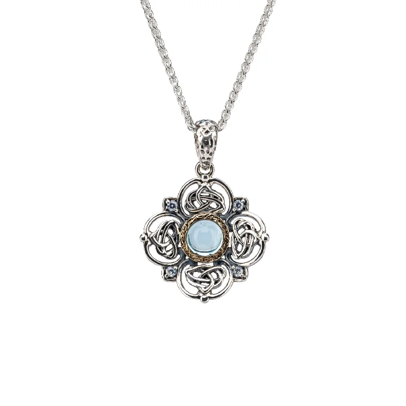 Fluid necklace-Silver and 10k Gold Celestial Small Pendant - Sky Blue Topaz & Cubic Zirconia.