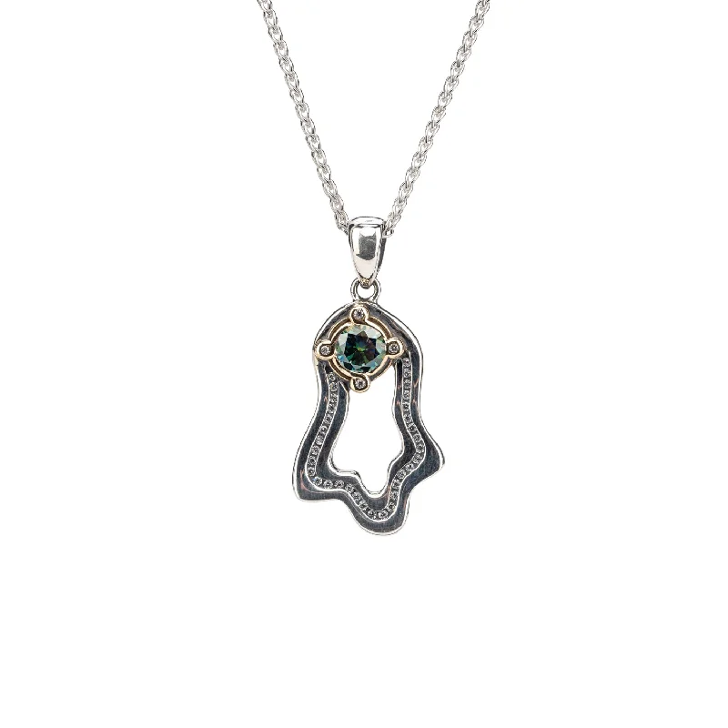 Icy aquamarine necklace-Silver and 10k Gold Rocks 'n Rivers Pendant - Mystic Blue Moissanite