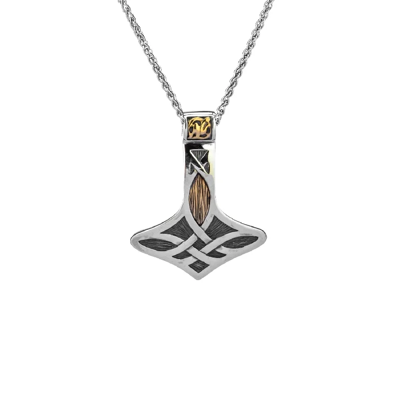 Piled birthstone necklace-Silver and 10k Gold Thor's Hammer Pendant Small