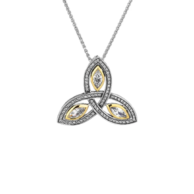 Twinkling crystal necklace-Silver and 10k Gold Trinity Pendant Large