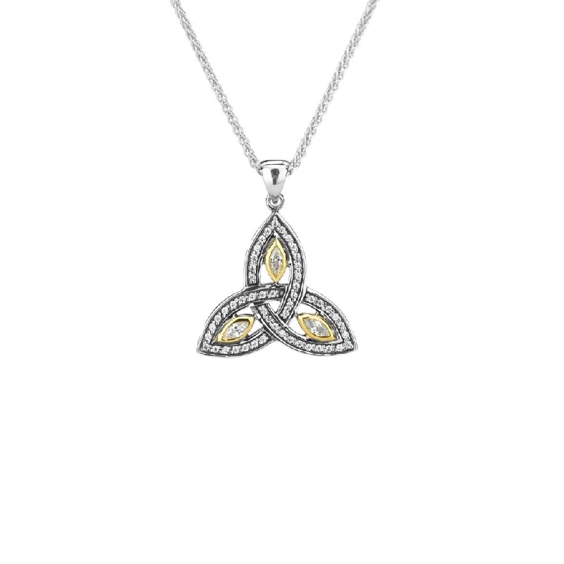 Piled birthstone necklace-Silver and 10k Gold Trinity Pendant Small