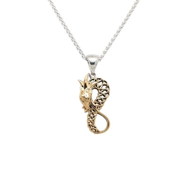 Subtle-carved necklace-Silver and 10k Gold Celtic Dragon Figure 8 Pendant - Small