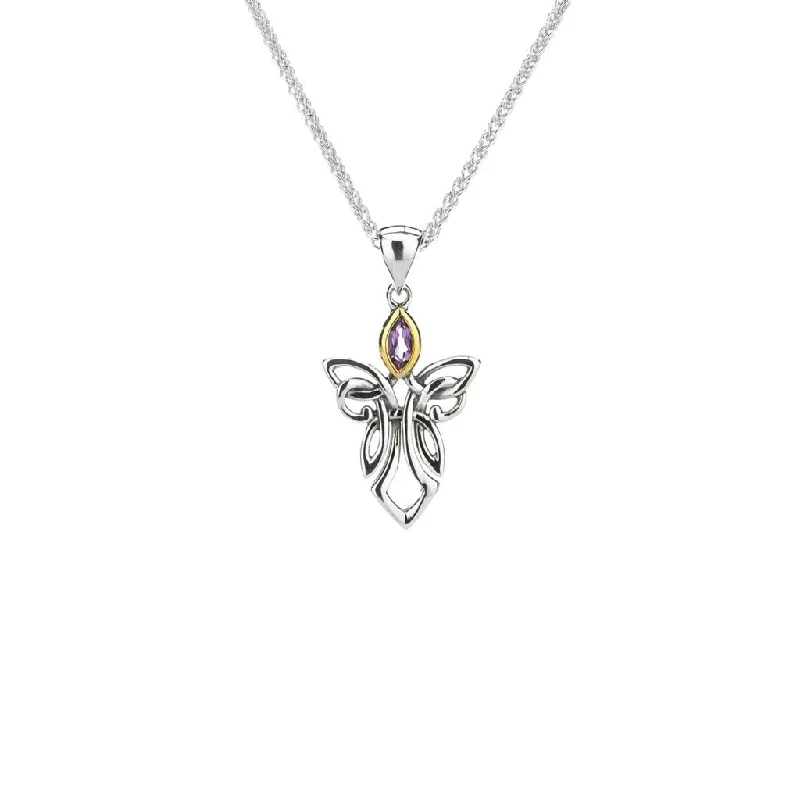 Piled birthstone necklace-Silver and 10k Gold Guardian Angel Pendant - Small - Amethyst/Topaz/Peridot/Cubic Zirconia