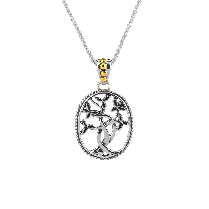 Lush garnet necklace-Silver and 18k Gold Tree of Life Pendant Small