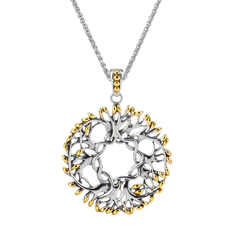 Vine-curl necklace-Silver and 18k Gold Tree of Life Round Pendant Large