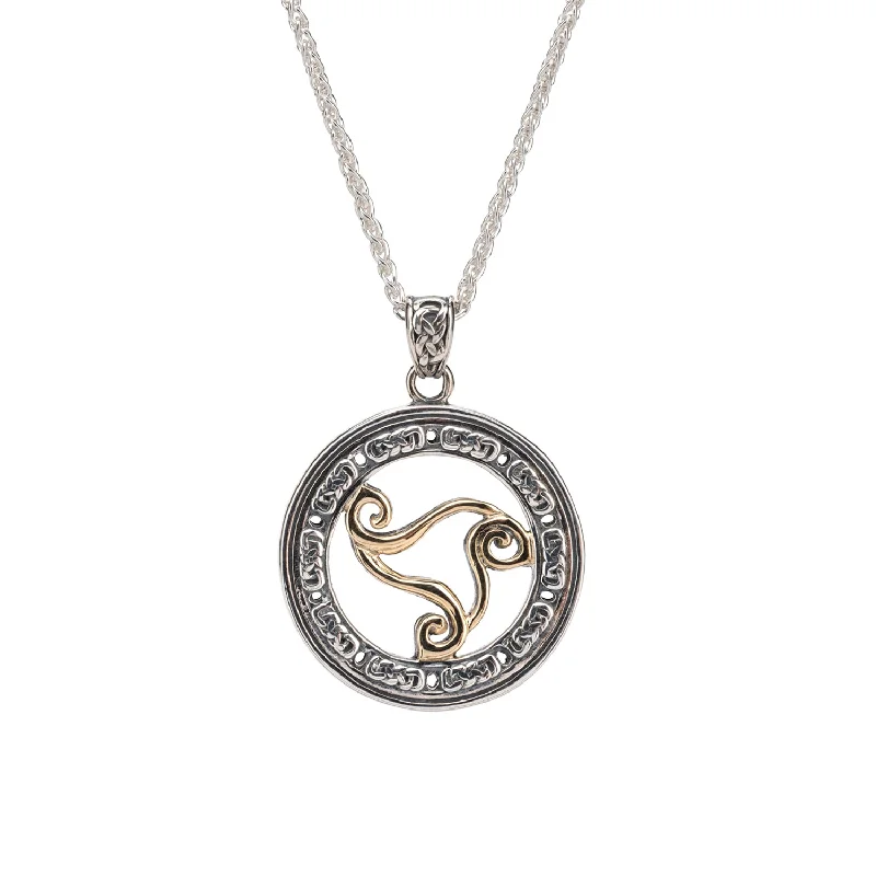 Shiny nickel necklace-Silver and 10k Gold Whirlpool Wave Reversible Pendant