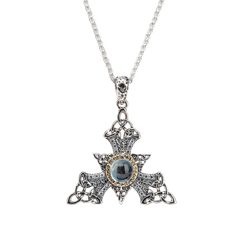 Pure pearl necklace-Silver and 10k Gold Celestial  Snowflake Pendant - Sky Blue Topaz