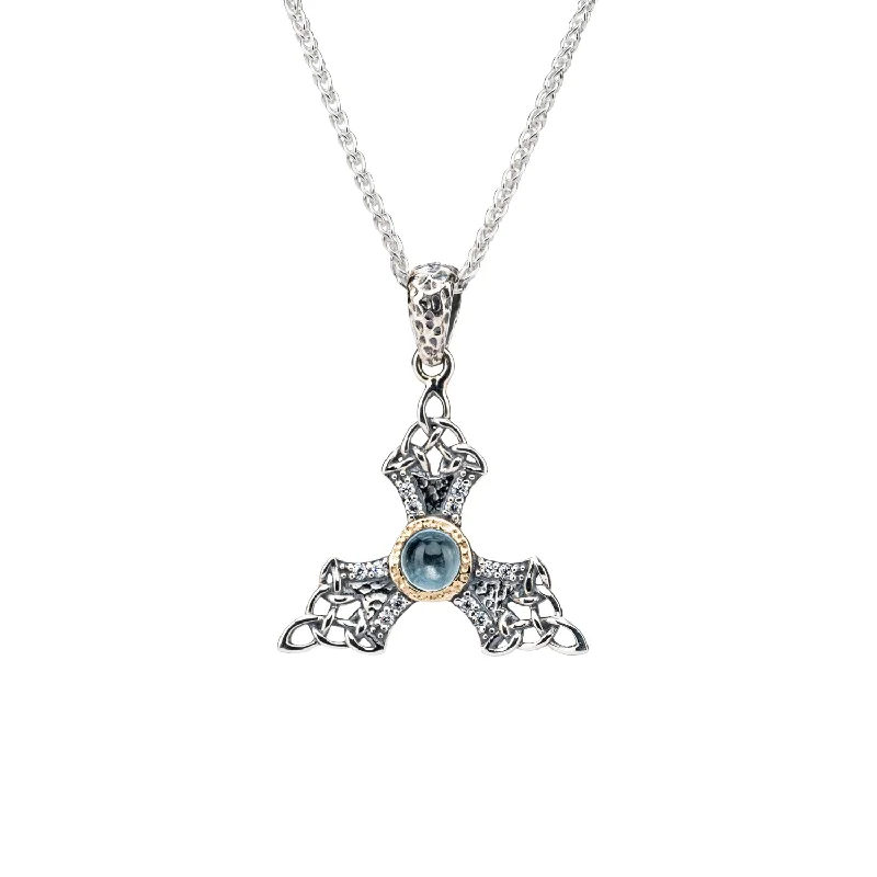 Hovering stone necklace-Silver and 10k Gold Celestial Small Snowflake Pendant - Sky Blue Topaz