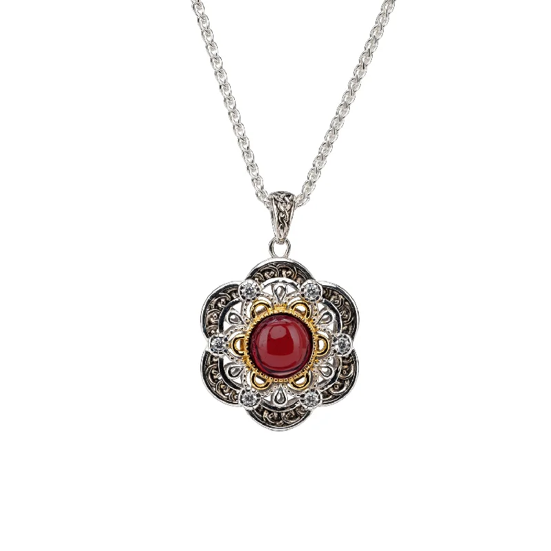 Layered tier necklace-Silver And 23k Gilding Celestial Pendant - Garnet or Swiss Blue Topaz