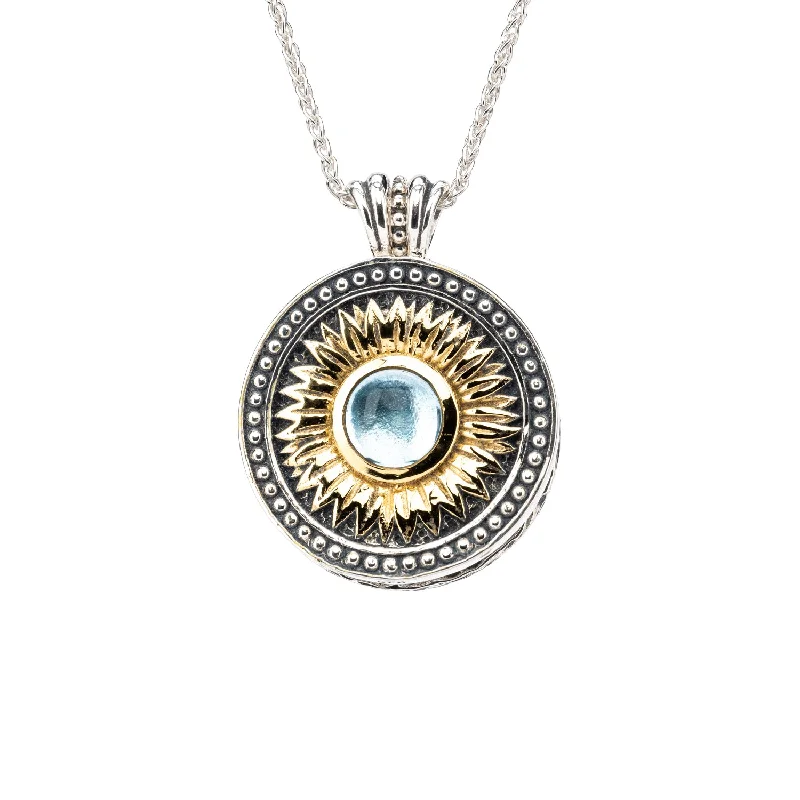 Vintage-edge necklace-Silver with 14k Gold Gilding Sunflower Eclipse 5-Way Pendant - Sky Blue Topaz