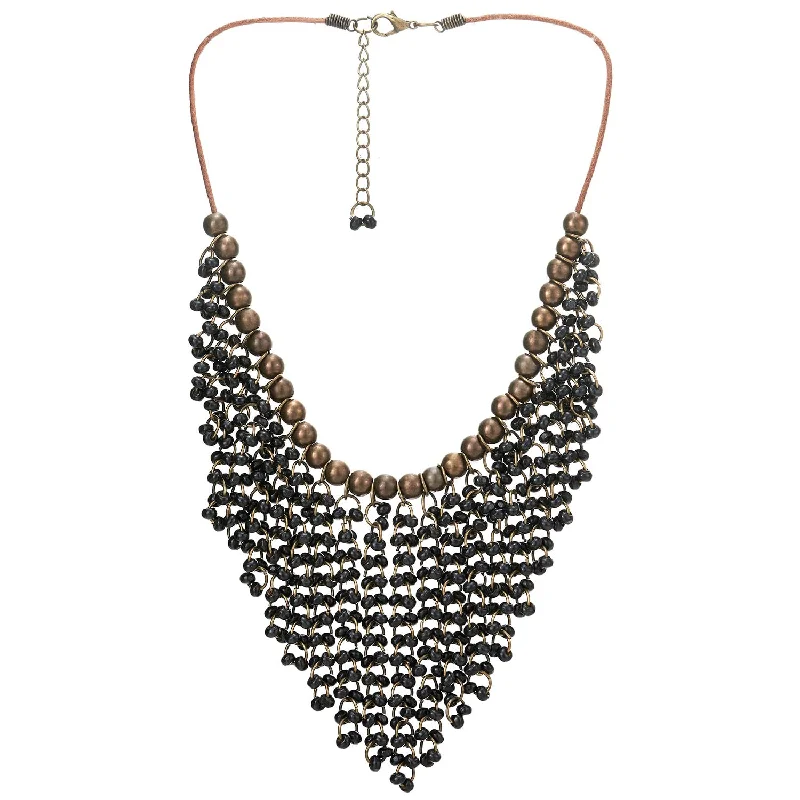 Fine-level necklace-Red Wood Beads Tassel Statement Necklace Bib Collar Multilayer Pendant with Aged Brass Beads, Dress