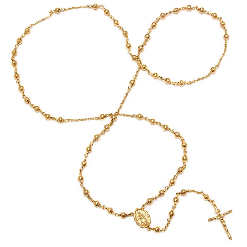 Raised-tier necklace-Polished Bead Rosary Necklace (26 Inch)