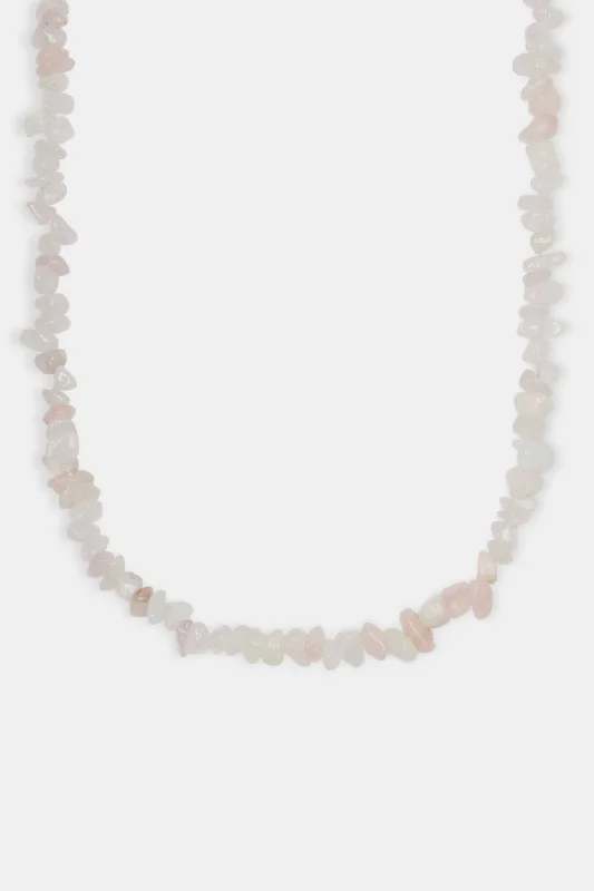 Heavy gold necklace-Rose Quartz Shard Bead Necklace - White