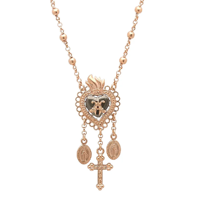 Four-stone necklace-Rose Gold Plated Silver Sacred Heart Necklace (Adjustable 16+ 1 Inch)