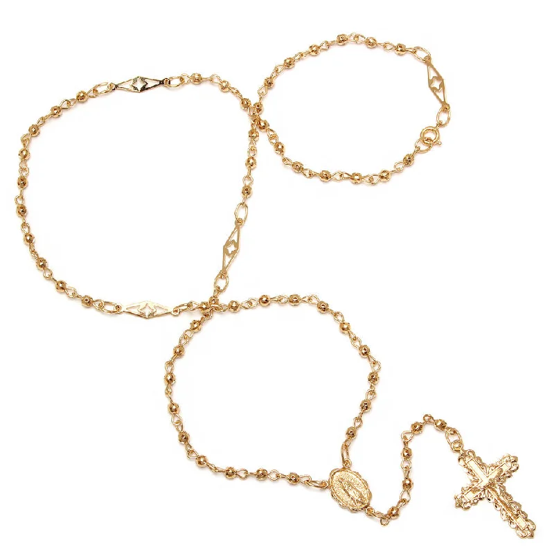 Shiny nickel necklace-Yellow Gold Plated Rosary Necklace (26 Inch)